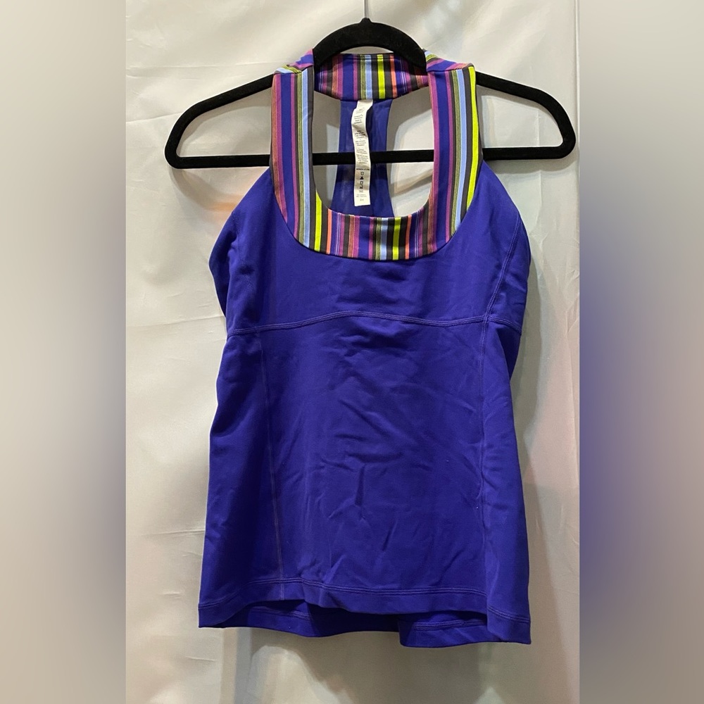 Lululemon Scoop Neck Royal Blue With Stripes Tank with Razor Back Size 8